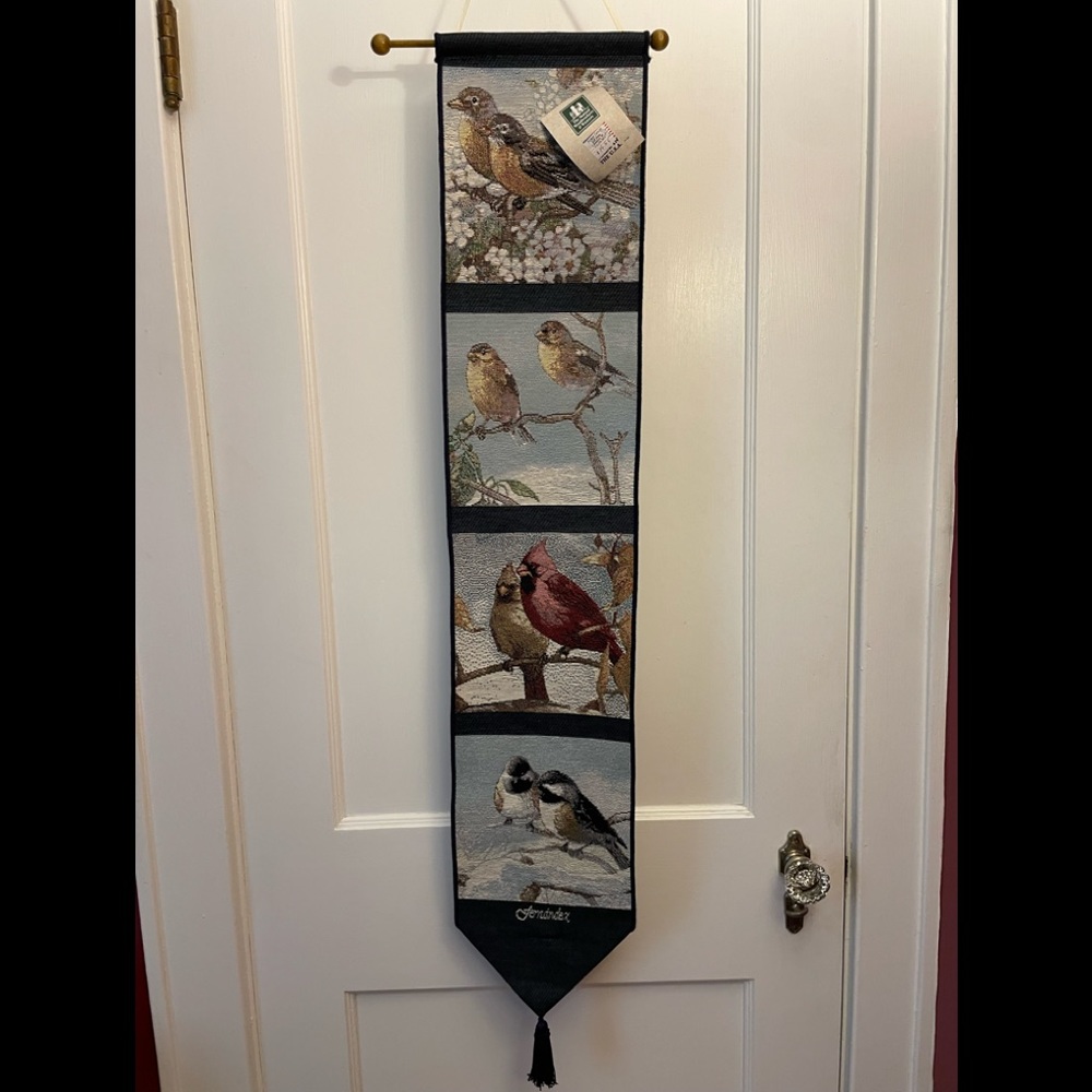 Jacquard woven bird wall hanging. Made in the USA